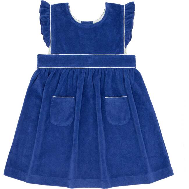 Cove Blue French Terry Ruffle Sleeve Pinafore Dress
