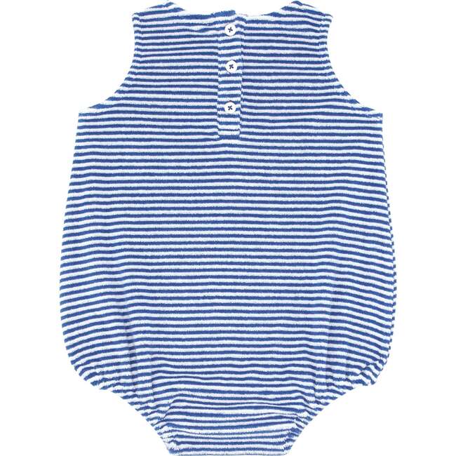 Cove Blue Stripe French Terry Bubble Romper - Rompers - 4