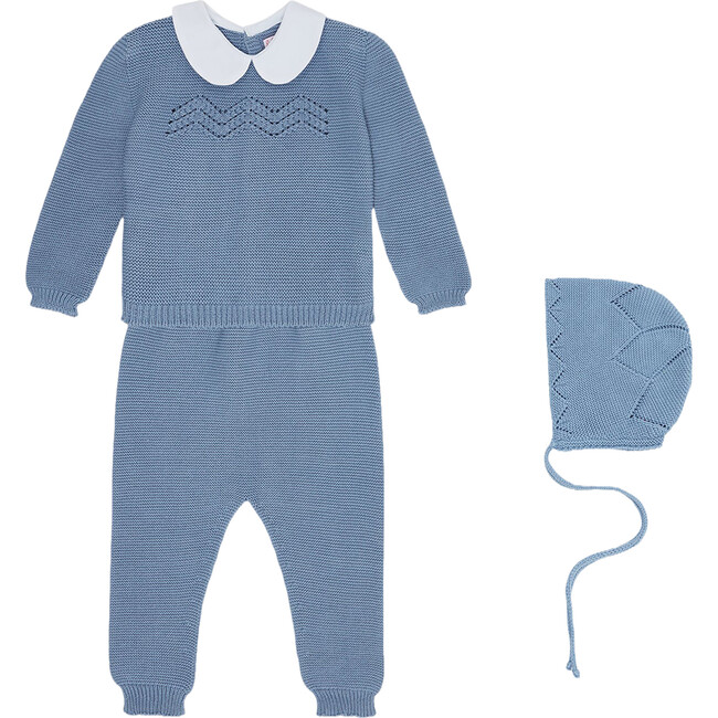 Felice Cotton Knitted Baby Set, Dusty Blue