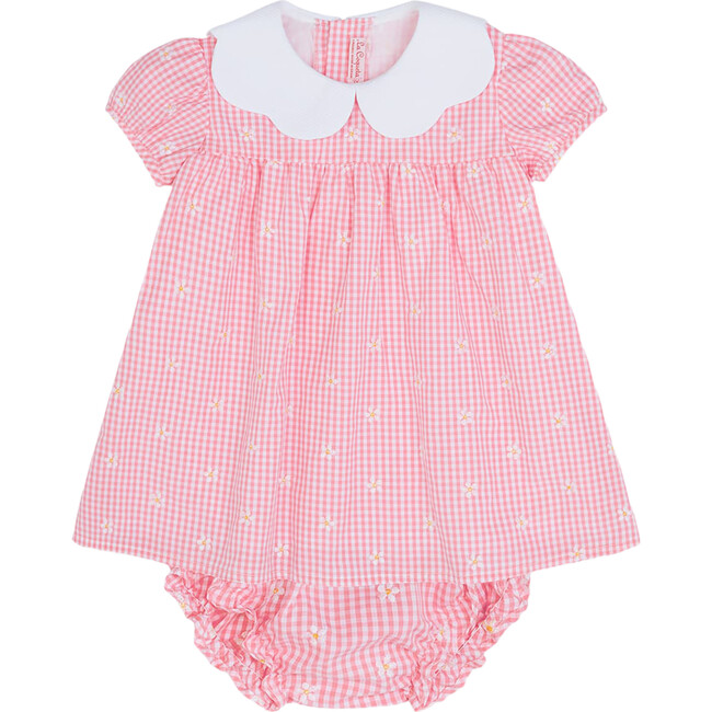 Hestia Embroidered Baby Girl Set, Pink Gingham
