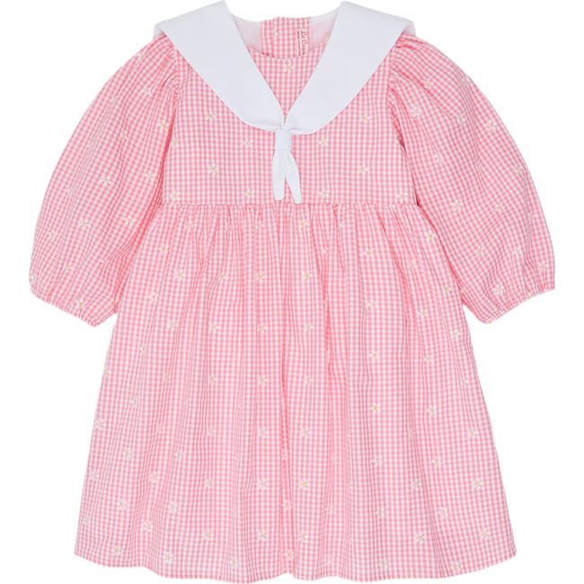 Amelia Embroidered Dress, Pink Gingham