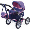 Trendy Pram Stroller for Toy Baby Dolls in Navy/Pink - Doll Accessories - 1 - thumbnail