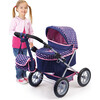 Trendy Pram Stroller for Toy Baby Dolls in Navy/Pink - Doll Accessories - 2