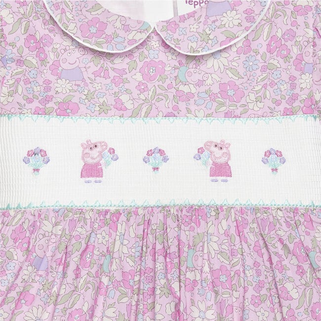 Liberty Print Peppa Smocked Party Dress, Pink Peppa Meadow - Dresses - 3