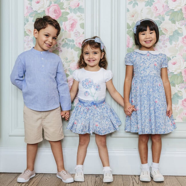 Liberty Print Peppa Meadow Ribbon Skirt, Blue Peppa Meadow - Skirts - 4