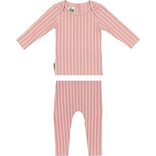 Vertical Pinstripe Loungewear Set, Rose Pink