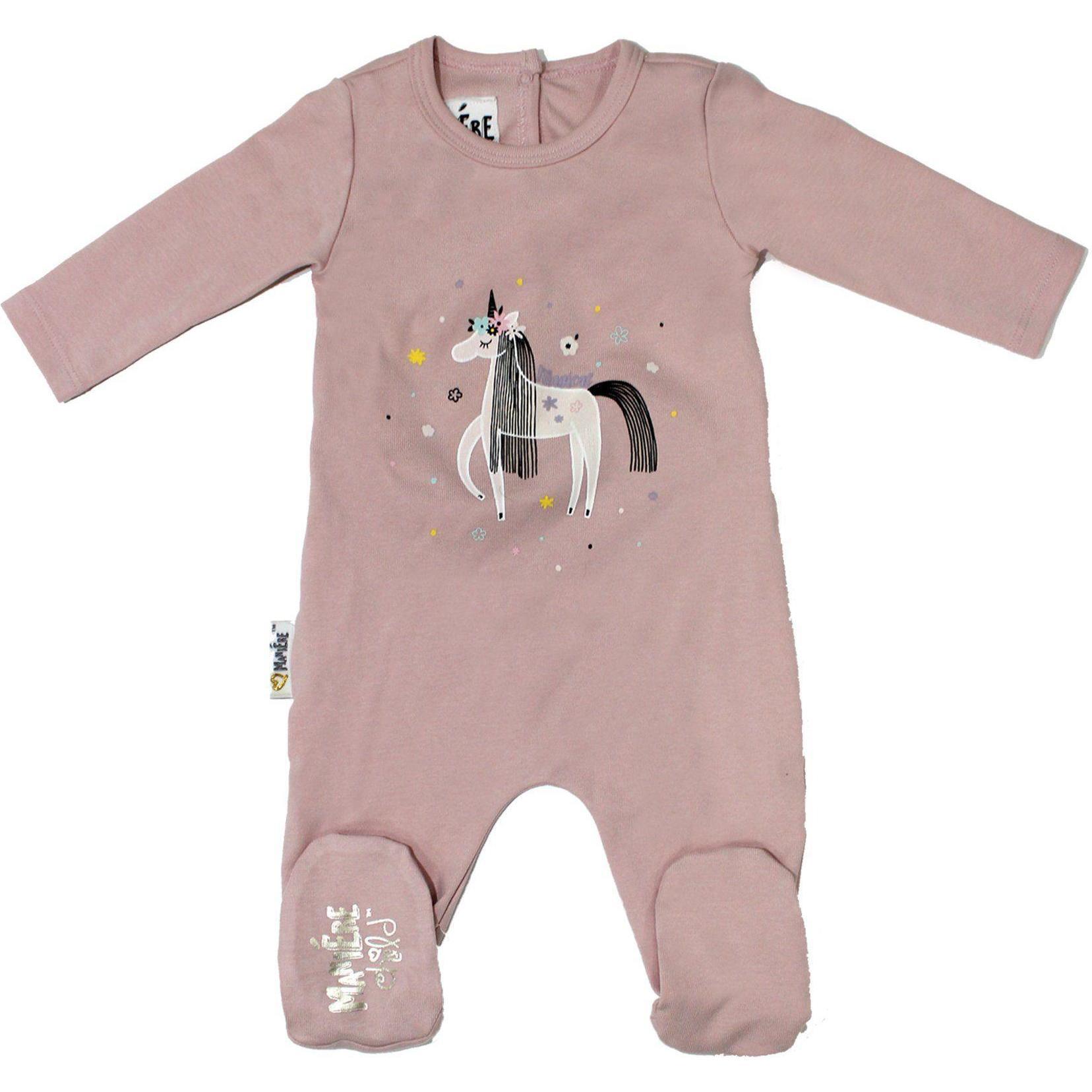Unicorn Print Cotton Footie, Mauve - Footie Pajamas - 1