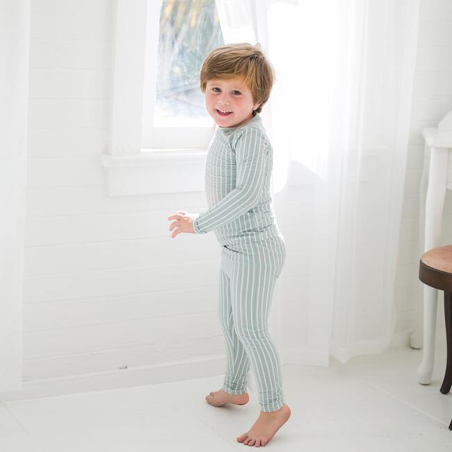 Vertical Pinstripe Loungewear Set, Powder Blue - Mixed Apparel Set - 2