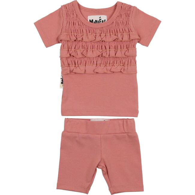 Ruffle Ruched Top & Short Set, Rose