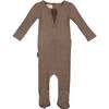 Ribbed Henley Footie, Taupe - Footie Pajamas - 1 - thumbnail