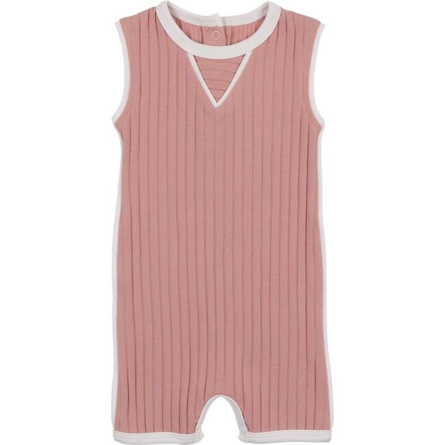 Piped Ribbed Romper, Dusty Pink