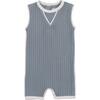 Piped Ribbed Romper, Denim Blue - Onesies - 1 - thumbnail