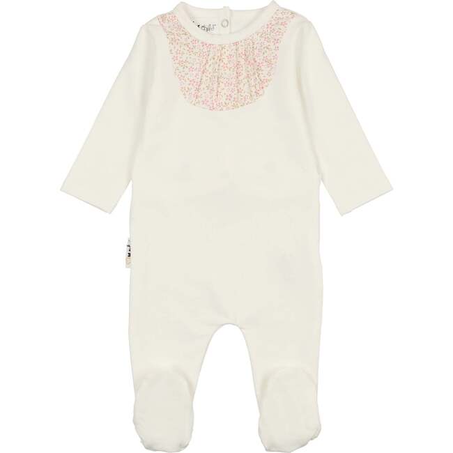 Pleated Bib Footie, White Pink