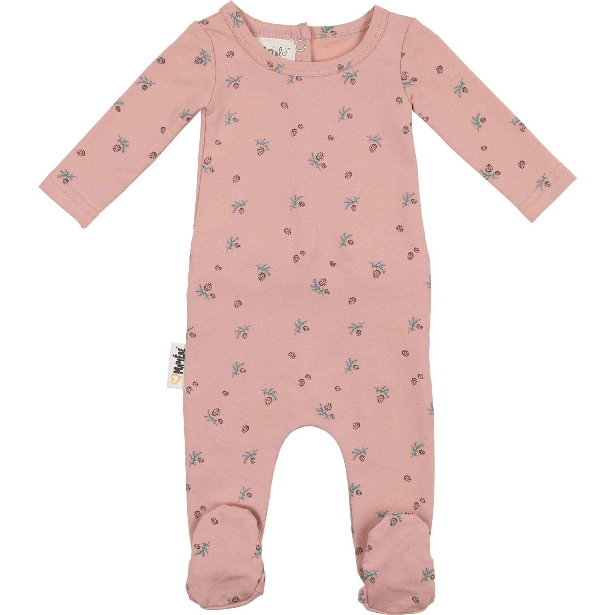 Pine Cone Print Footie, Mauve - Footie Pajamas - 1