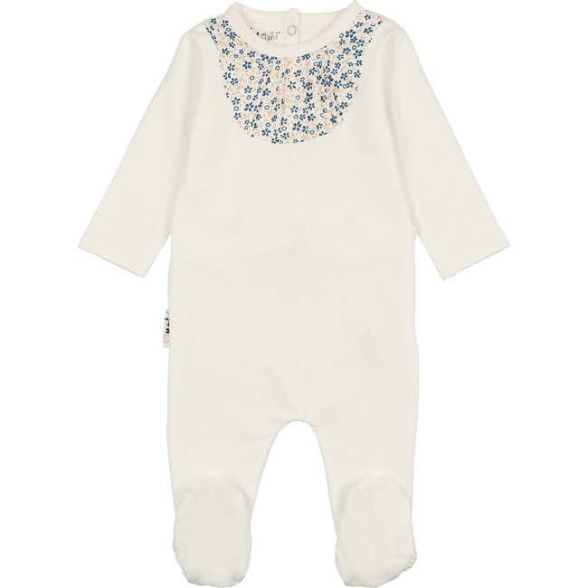 Pleated Bib Footie, White Blue