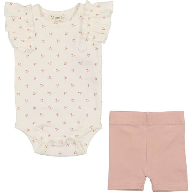 Ruffle Onesie & Short Set, Flower & Pale Pink