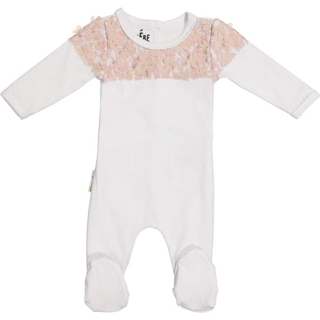 Lace Yoke Footie, White & Mauve