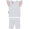 Glitter Mesh 2-Piece Top & Short Set, White & Mauve - Mixed Apparel Set - 1 - thumbnail