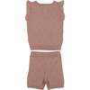 Honeycomb Knit Scallop 2-Piece Top & Short Set, Salmon - Mixed Apparel Set - 1 - thumbnail