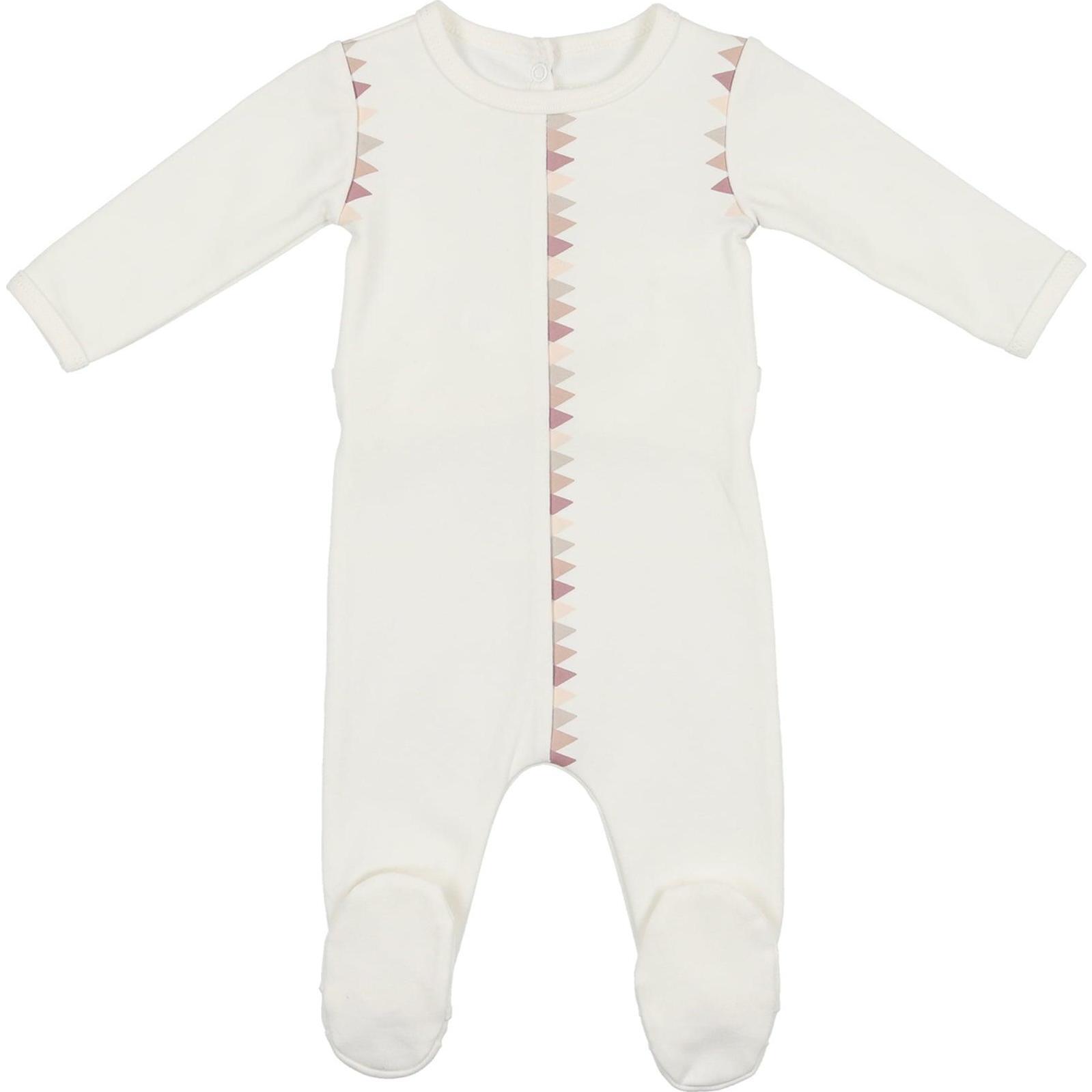 Girls Triangle Print Footie, White - Footie Pajamas - 1