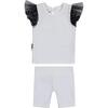 Glitter Mesh 2-Piece Top & Short Set, White & Black - Mixed Apparel Set - 1 - thumbnail