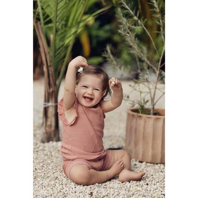 Honeycomb Knit Scallop 2-Piece Top & Short Set, Mauve - Mixed Apparel Set - 2
