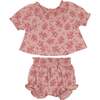 Girls Smocked Floral Top & Short Set, Fuchsia - Mixed Apparel Set - 1 - thumbnail