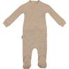 Girls Shimmer Waffle Footie, Taupe - Footie Pajamas - 1 - thumbnail