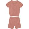 Girls Pretty Pointelle 2-Piece Top & Short Set, Salmon - Mixed Apparel Set - 1 - thumbnail