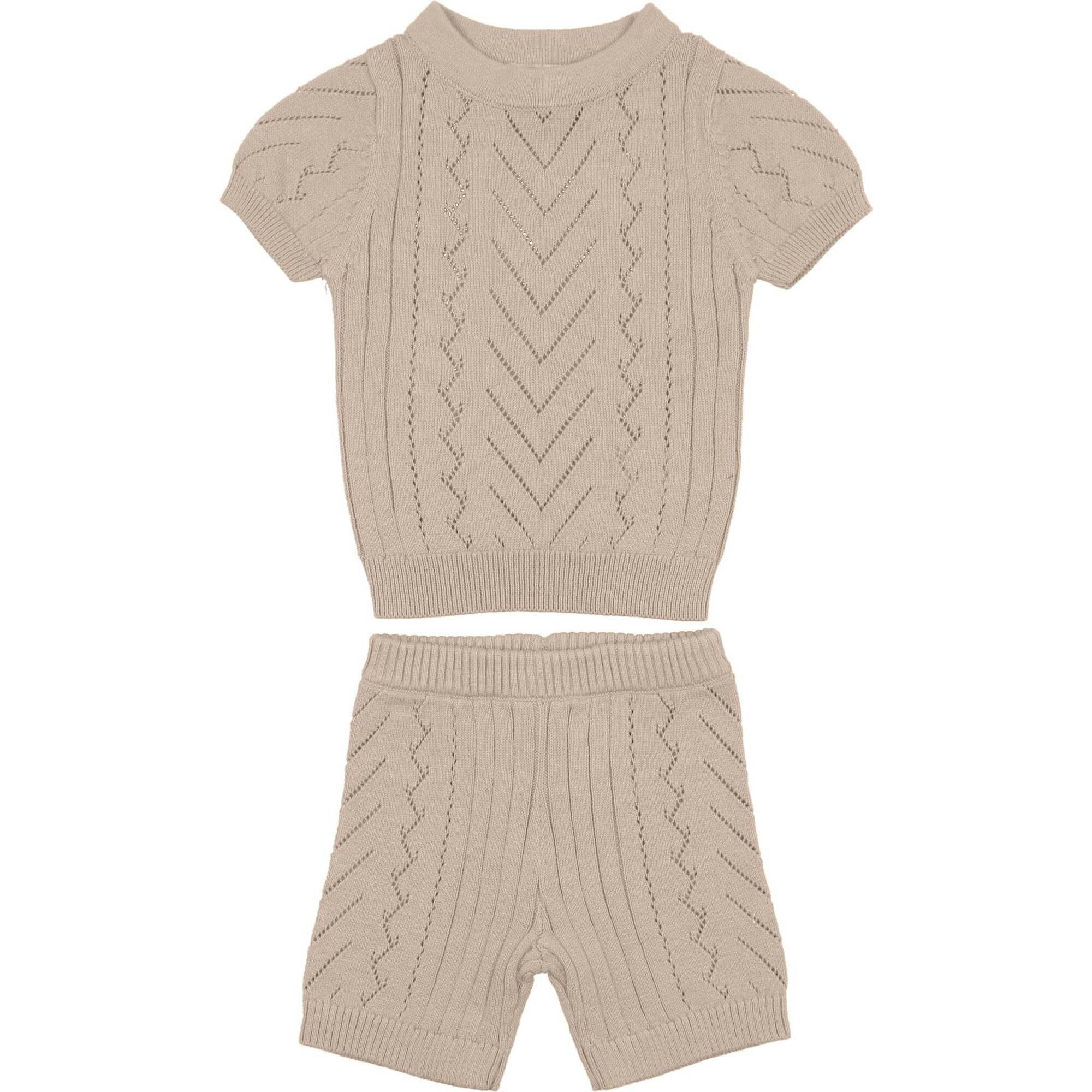 Girls Pretty Pointelle 2-Piece Top & Short Set, Sand - Mixed Apparel Set - 1