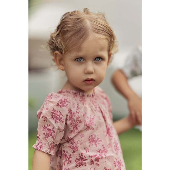 Girls Smocked Floral Top & Short Set, Fuchsia - Mixed Apparel Set - 3