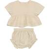 Girls Pleats-N-Tiers Top & Short Set, Cream - Mixed Apparel Set - 1 - thumbnail