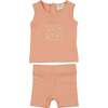 Girls Boxy Belt Bag Sleeveless Tee & Short Set, Coral - Mixed Apparel Set - 1 - thumbnail