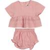 Girls Pleats-N-Tiers Top & Short Set, Mauve - Mixed Apparel Set - 1 - thumbnail