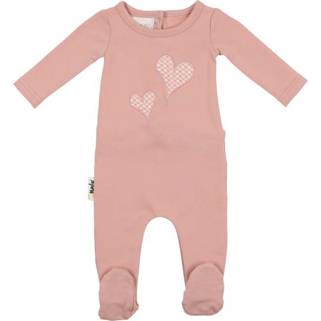 Gingham Hearts Footie, Mauve