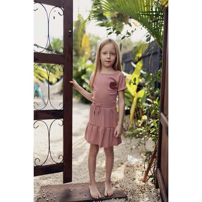 Girls Ribbed Berry Short Sleeve Shirt, Mauve - Shirts - 3