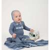 Gingham Train Footie, Denim Blue - Footie Pajamas - 2