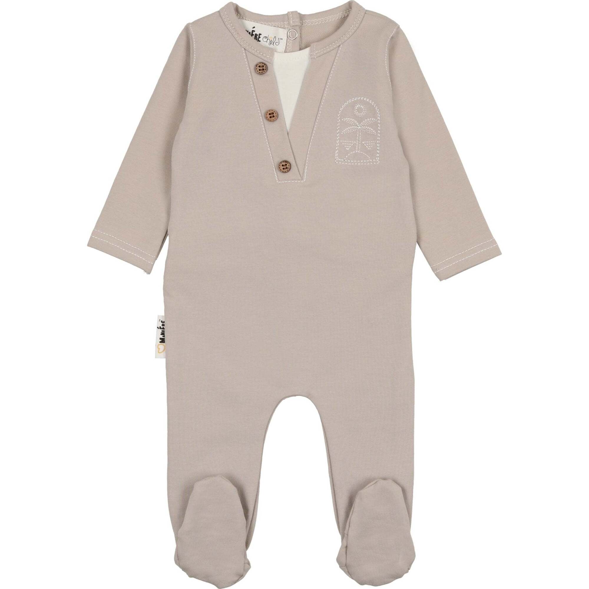Island Print Henley Footie, Sand - Footie Pajamas - 1