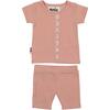 Floral Scalloped Front Top & Short Set, Salmon - Mixed Apparel Set - 1 - thumbnail