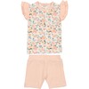 Floral Print 2-Piece Flutter Sleeve Top & Short Set, White - Mixed Apparel Set - 1 - thumbnail