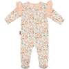 Floral Print Shoulder Ruffle Footie, White & Pink - Footie Pajamas - 1 - thumbnail