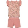 Floral Print 2-Piece Flutter Sleeve Top & Short Set, Mauve - Mixed Apparel Set - 1 - thumbnail