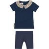 Floral Collar 2-Piece Top & Short Set, Deep Blue - Mixed Apparel Set - 1 - thumbnail