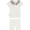 Floral Collar 2-Piece Top & Short Set, White & Deep Blue - Mixed Apparel Set - 1 - thumbnail