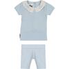 Floral Collar 2-Piece Top & Short Set, Baby Blue - Mixed Apparel Set - 1 - thumbnail