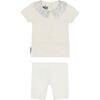 Floral Collar 2-Piece Top & Short Set, White & Baby Blue - Mixed Apparel Set - 1 - thumbnail