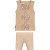 Floral Bow 2-Piece Sleeveless Top & Short Set, Sand - Mixed Apparel Set - 1 - thumbnail