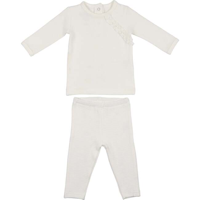 Girls Quilted Waffle 2-Piece Loungewear Set, Ivory