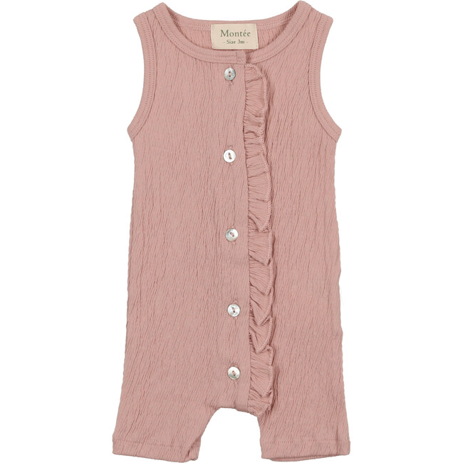 Cotton Gauze Ruffle Romper, Blush