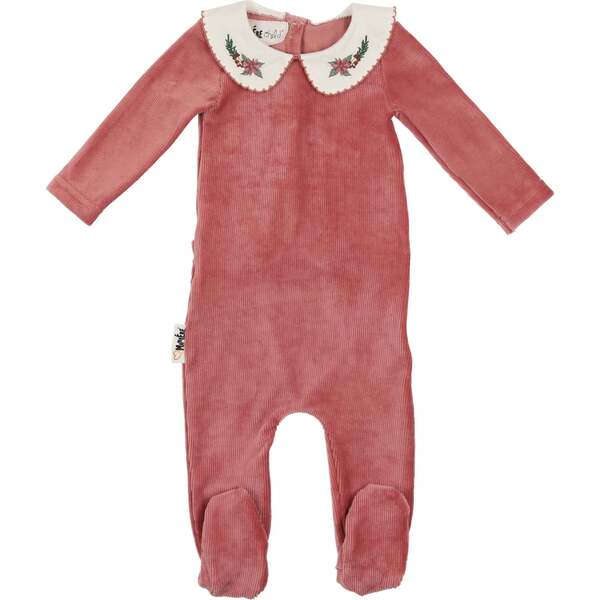 Pink Toile Ruffle Collar Footie
